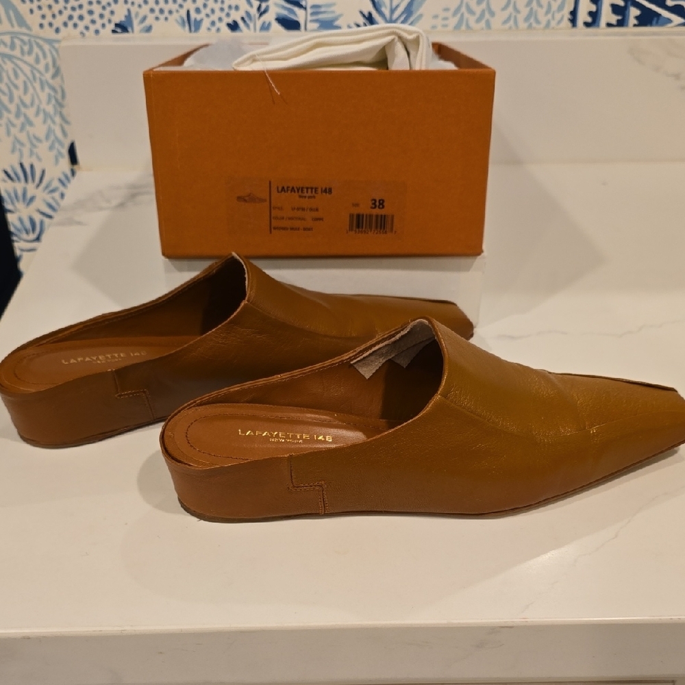 Lafayette 148 New York Tan Mules Sleek Minimalist Design